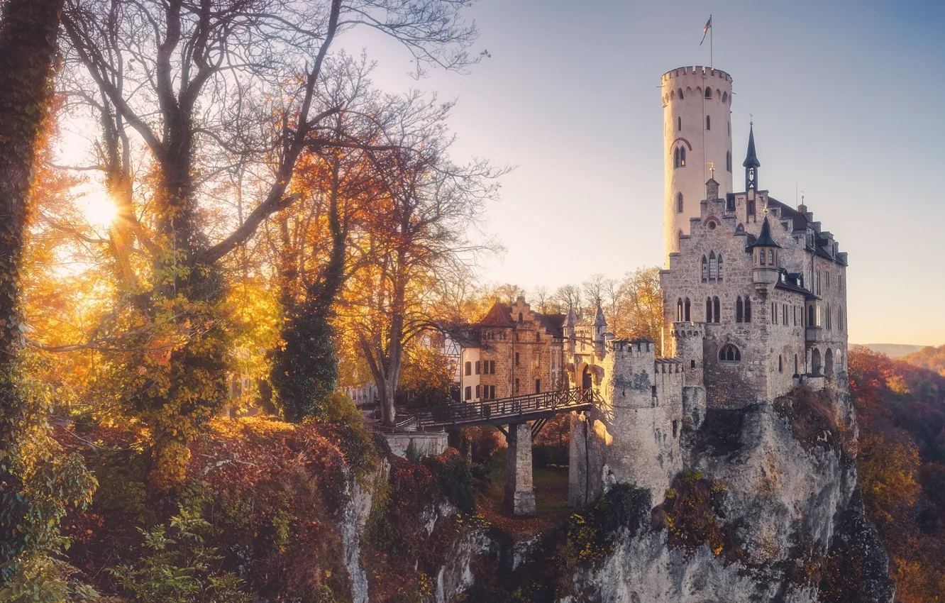 Photo wallpaper autumn, light, castle, Germany, haze