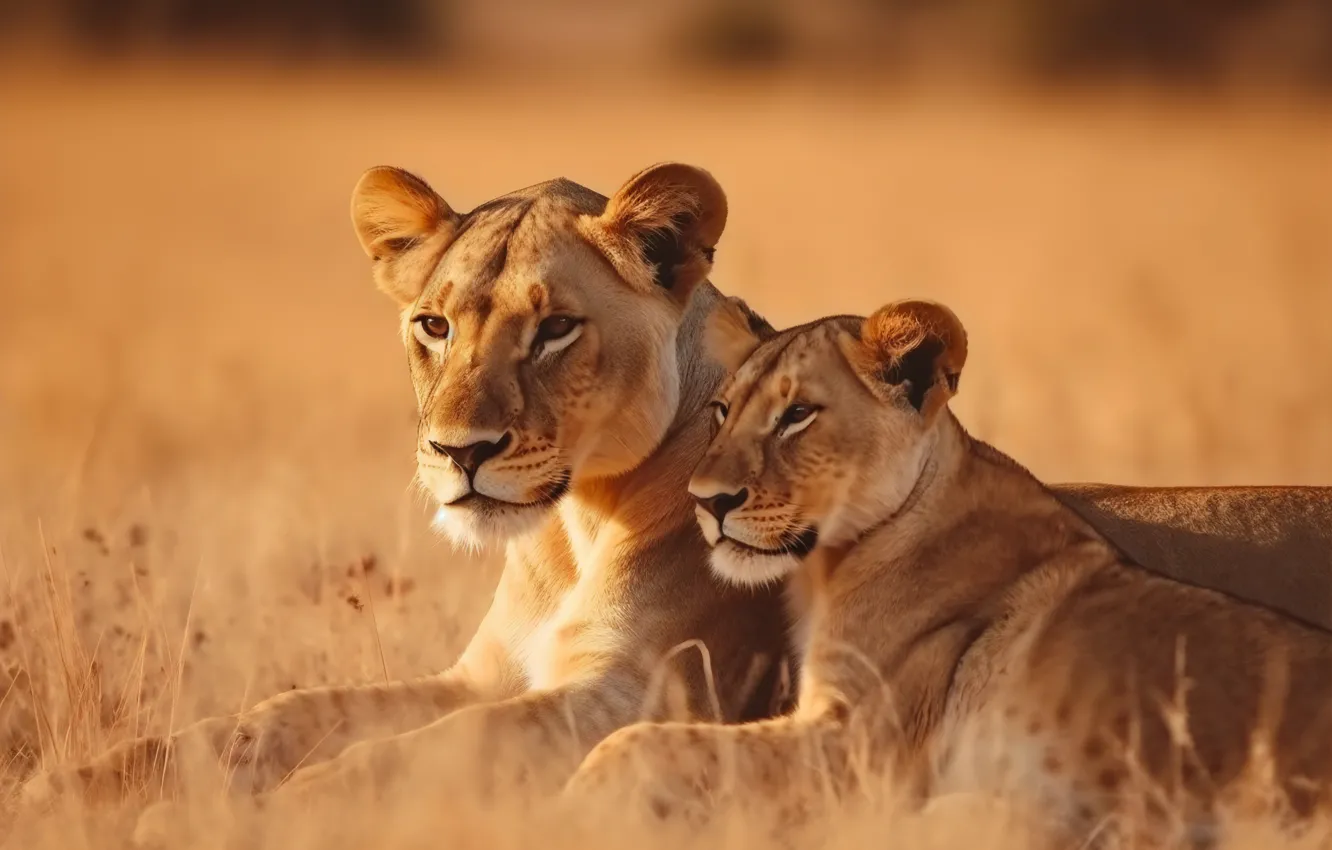 Photo wallpaper nature, lies, lioness, lion, digital art, AI art, The Art of Artificial Intelligence, neural network