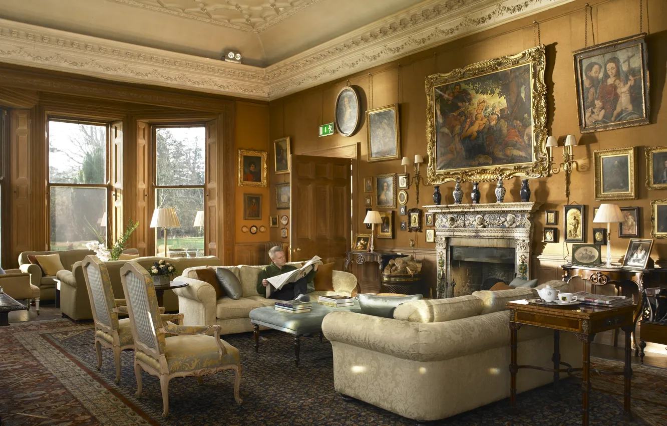 Photo wallpaper design, style, interior, Castle Leslie, Drawing room