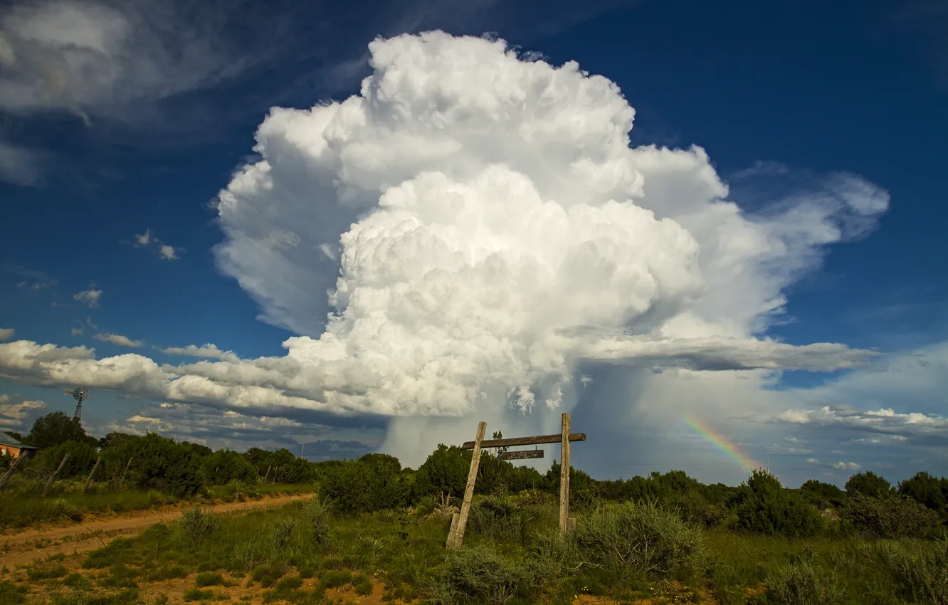 Photo wallpaper road, the sky, clouds, rainbow