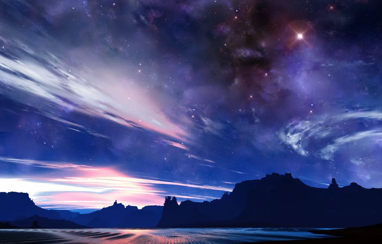 Photo wallpaper the sky, light, rocks