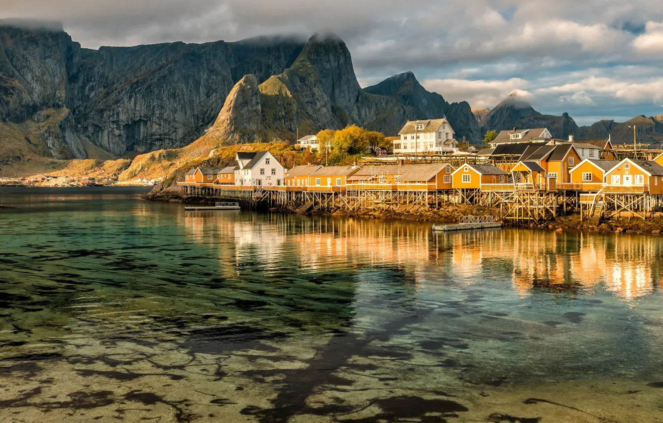 Photo wallpaper clouds, light, landscape, mountains, nature, blue, rocks, Norway
