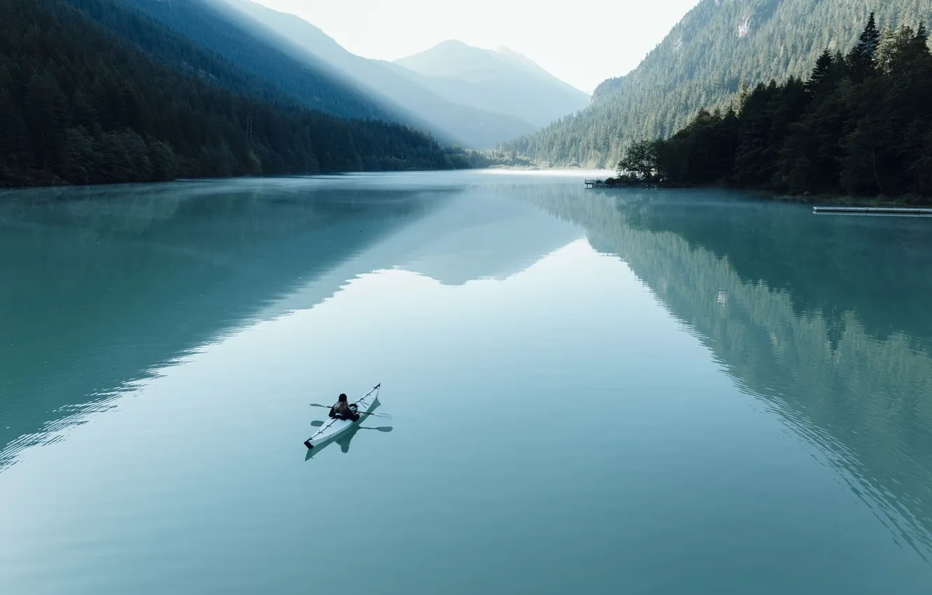 Photo wallpaper forest, the sky, clouds, trees, landscape, mountains, nature, fog