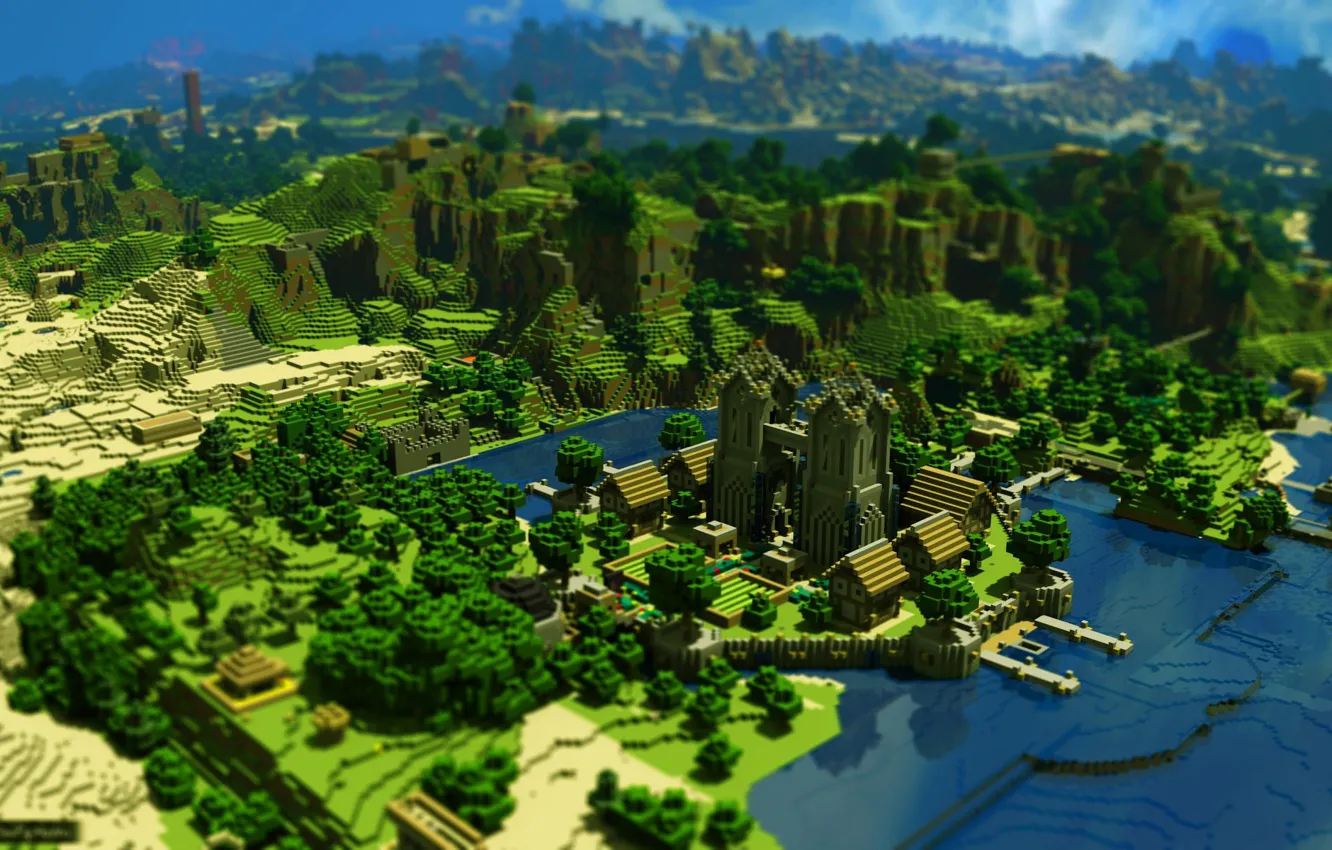 Photo wallpaper sandbox, tilt shift, minecraft