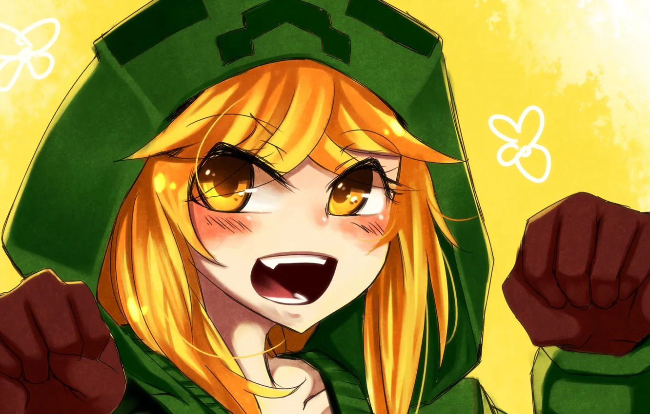 Photo wallpaper look, girl, joy, hood, art, minecraft, embarrassment, rammkiler