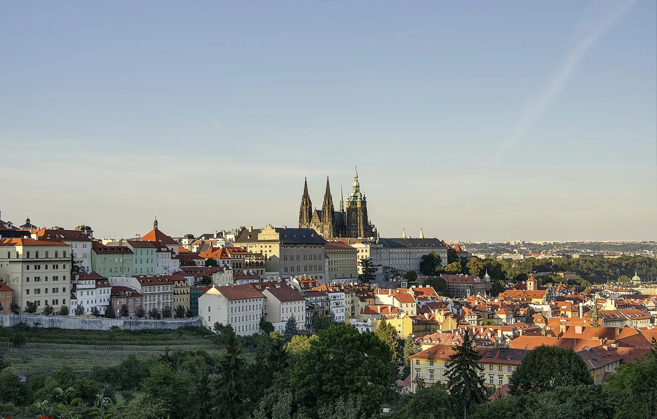 Photo wallpaper the sky, home, Prague, Czech Republic, panorama, St. Vitus Cathedral, Prague castle