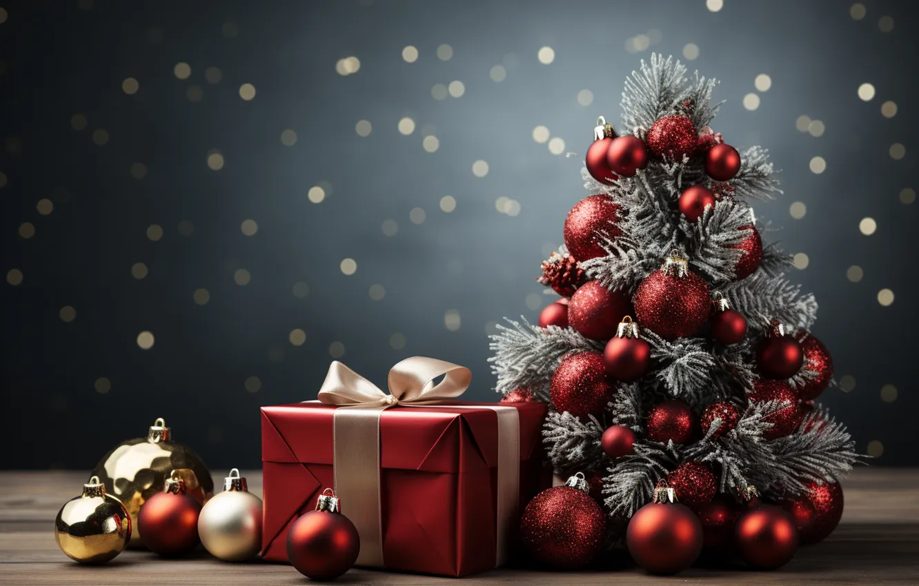 Photo wallpaper gift, tree, new year, Christmas, Christmas, tree, decoration, Gift Boxes