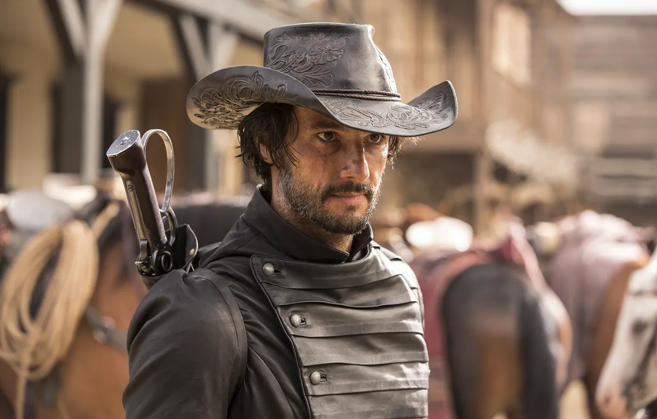 Photo wallpaper city, Hitman, gun, fantasy, robot, desert, weapon, hat