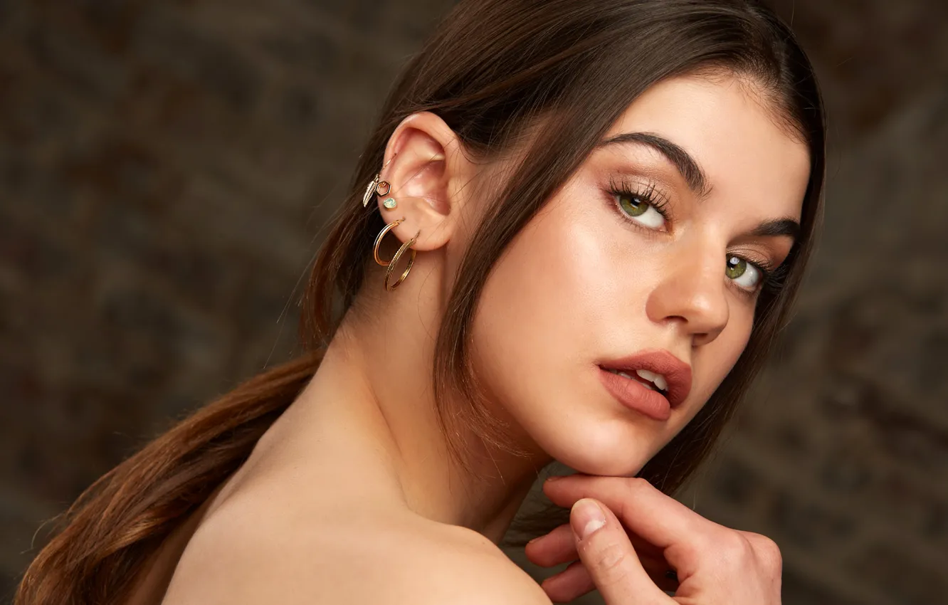 Photo wallpaper look, close-up, face, pose, background, model, portrait, hands