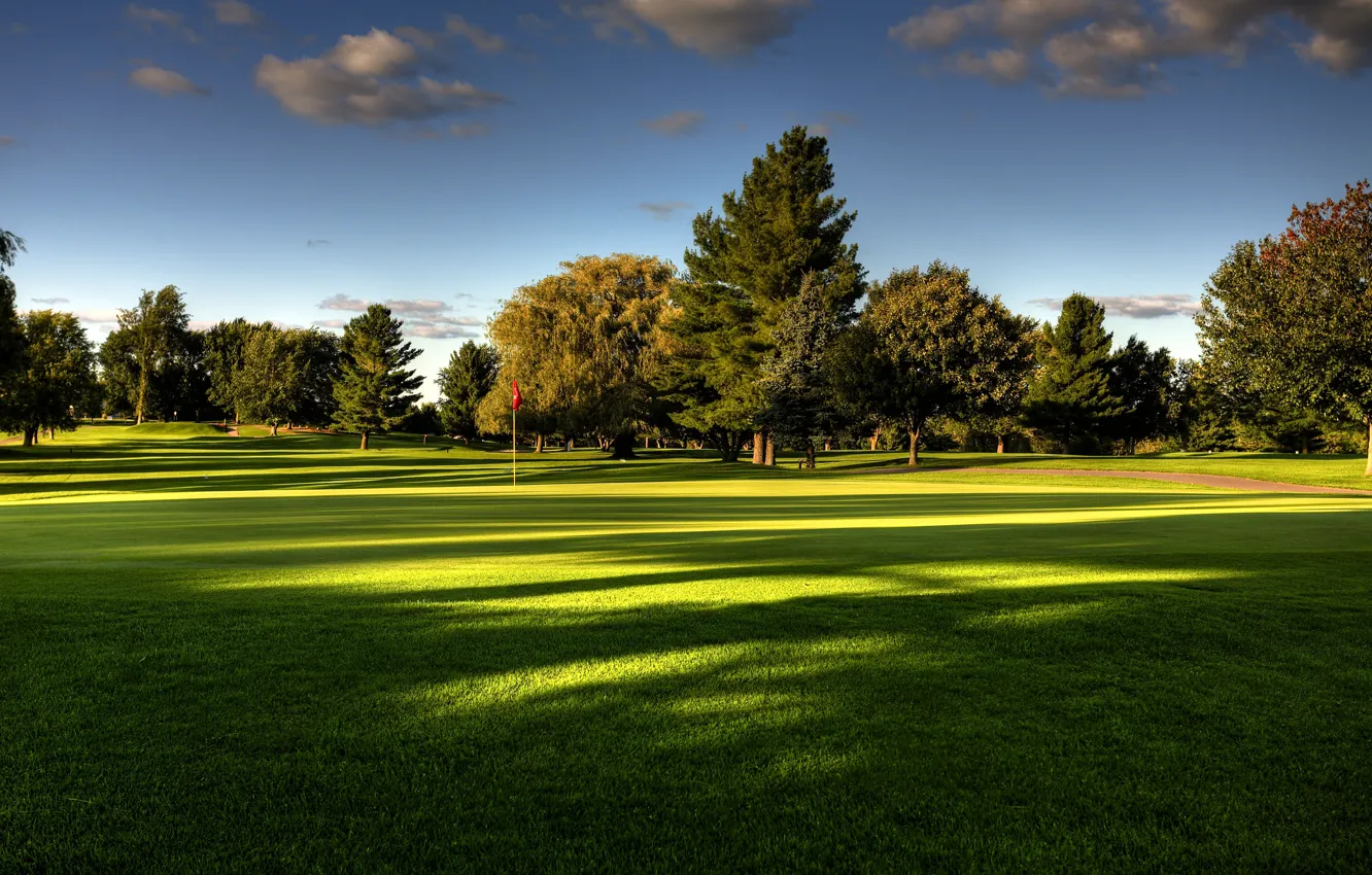 Photo wallpaper summer, the sky, grass, trees, nature, Golf course
