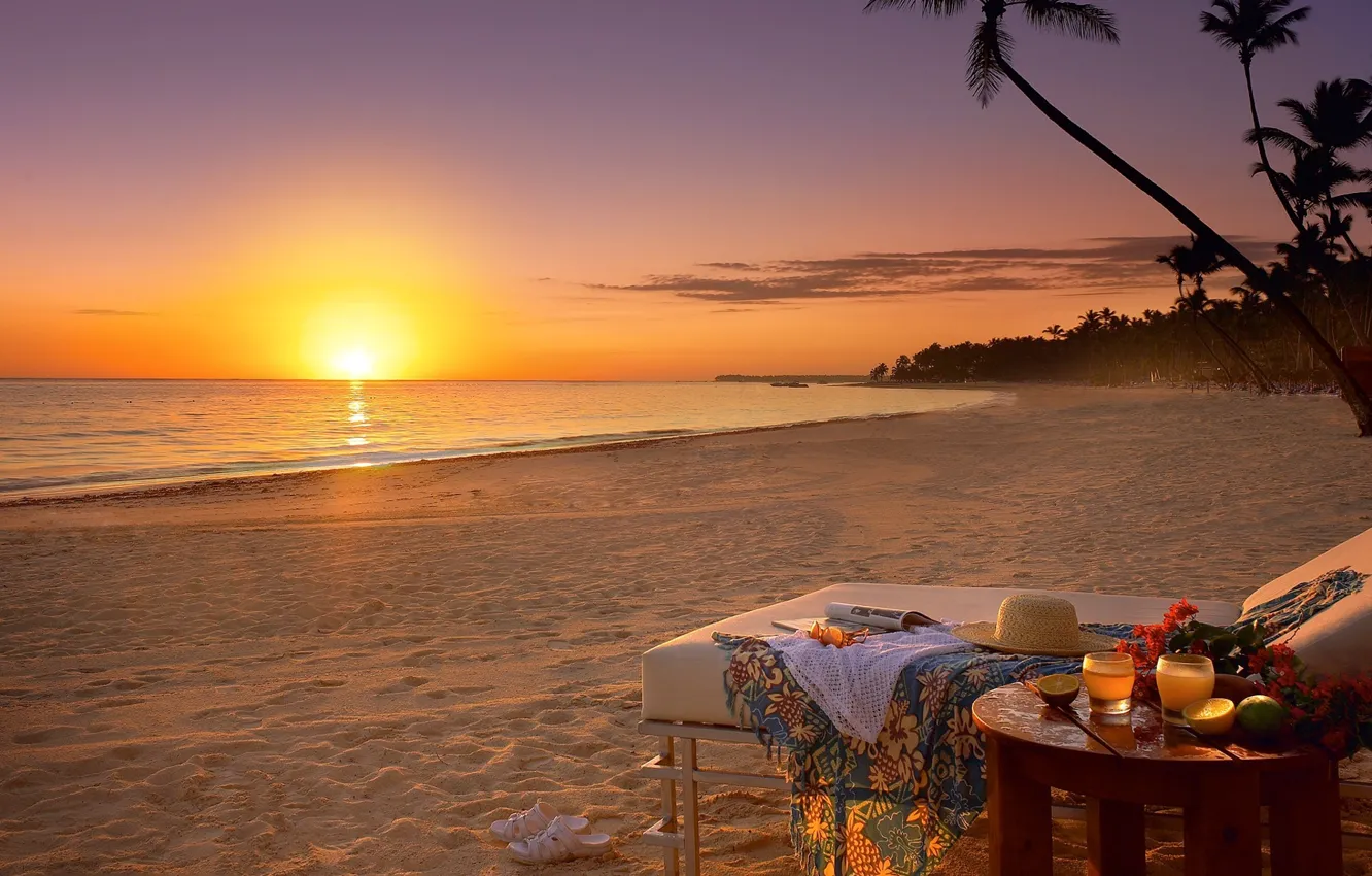 Photo wallpaper sand, sea, beach, summer, the sky, landscape, sunset, nature