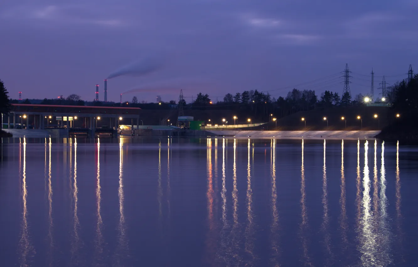 Photo wallpaper Water, The evening, River, Lights