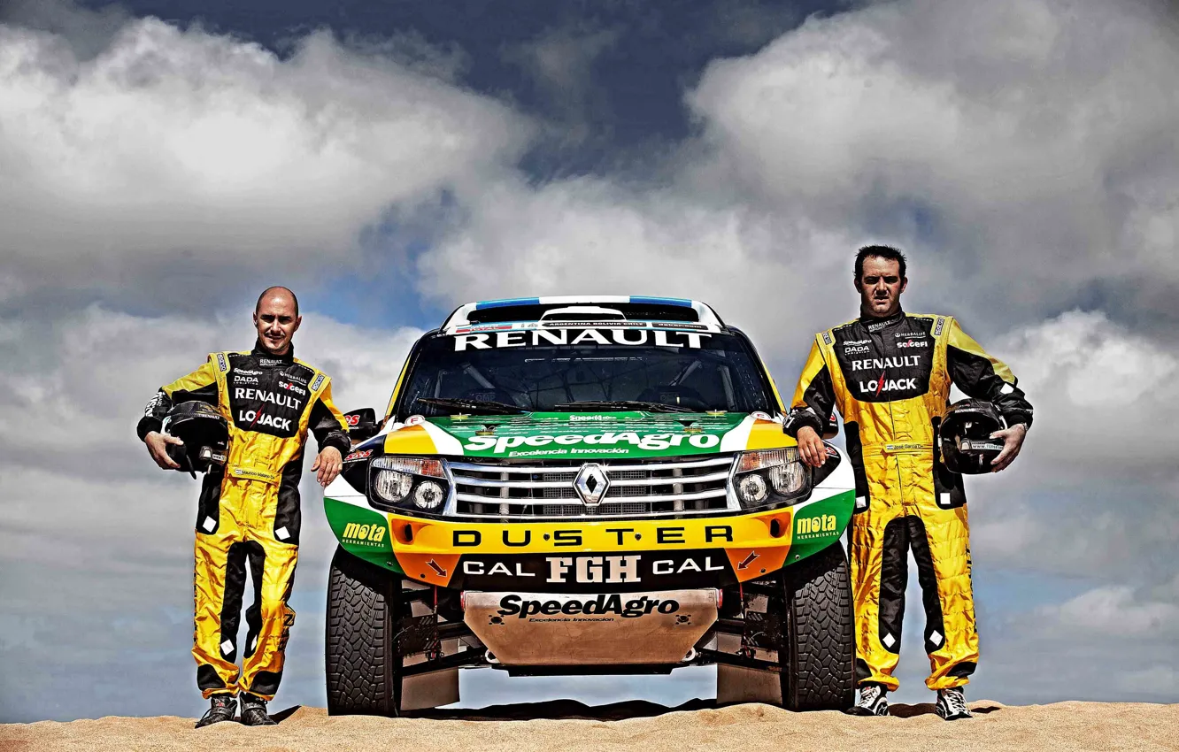 Photo wallpaper Sand, Auto, Sport, Machine, Race, Renault, Driver, Dakar