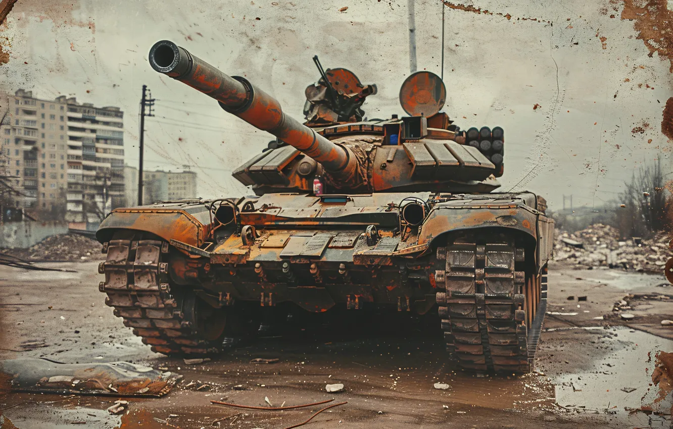 Photo wallpaper the city, retro, home, tank, digital art, AI art, The Art of Artificial Intelligence, neural …