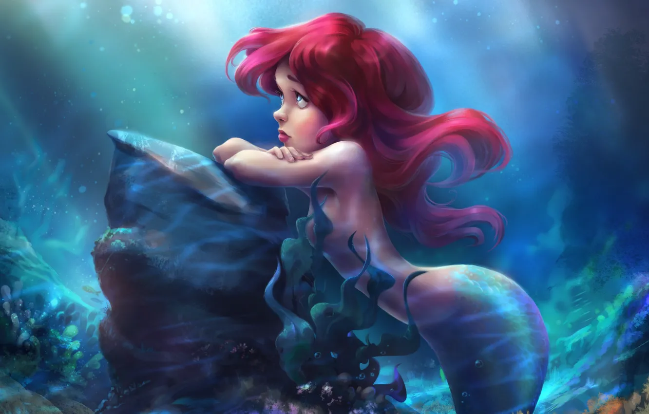 Photo wallpaper sadness, mood, the ocean, tears, fantasy, art, the little mermaid, children's