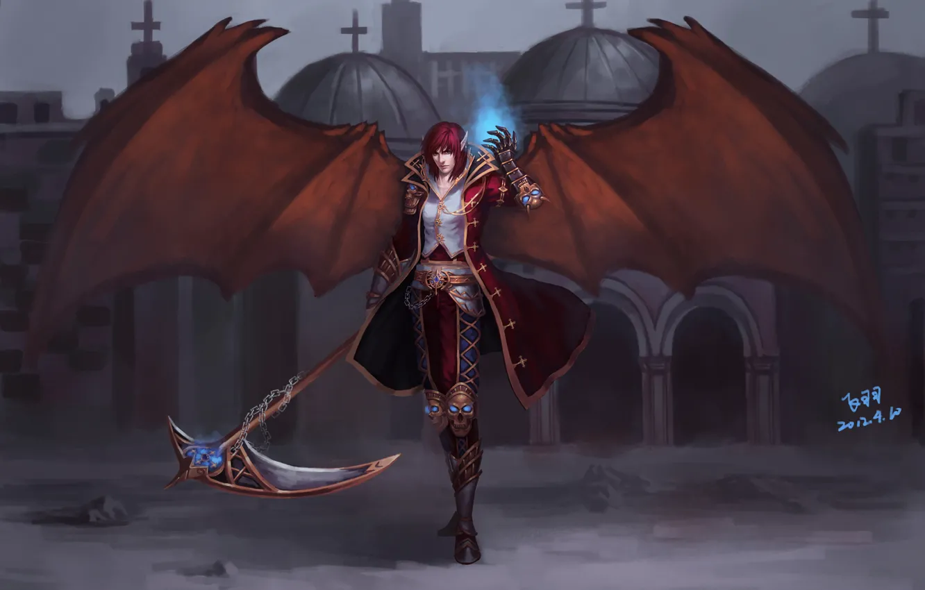 Photo wallpaper the city, magic, skull, the demon, art, braid, guy