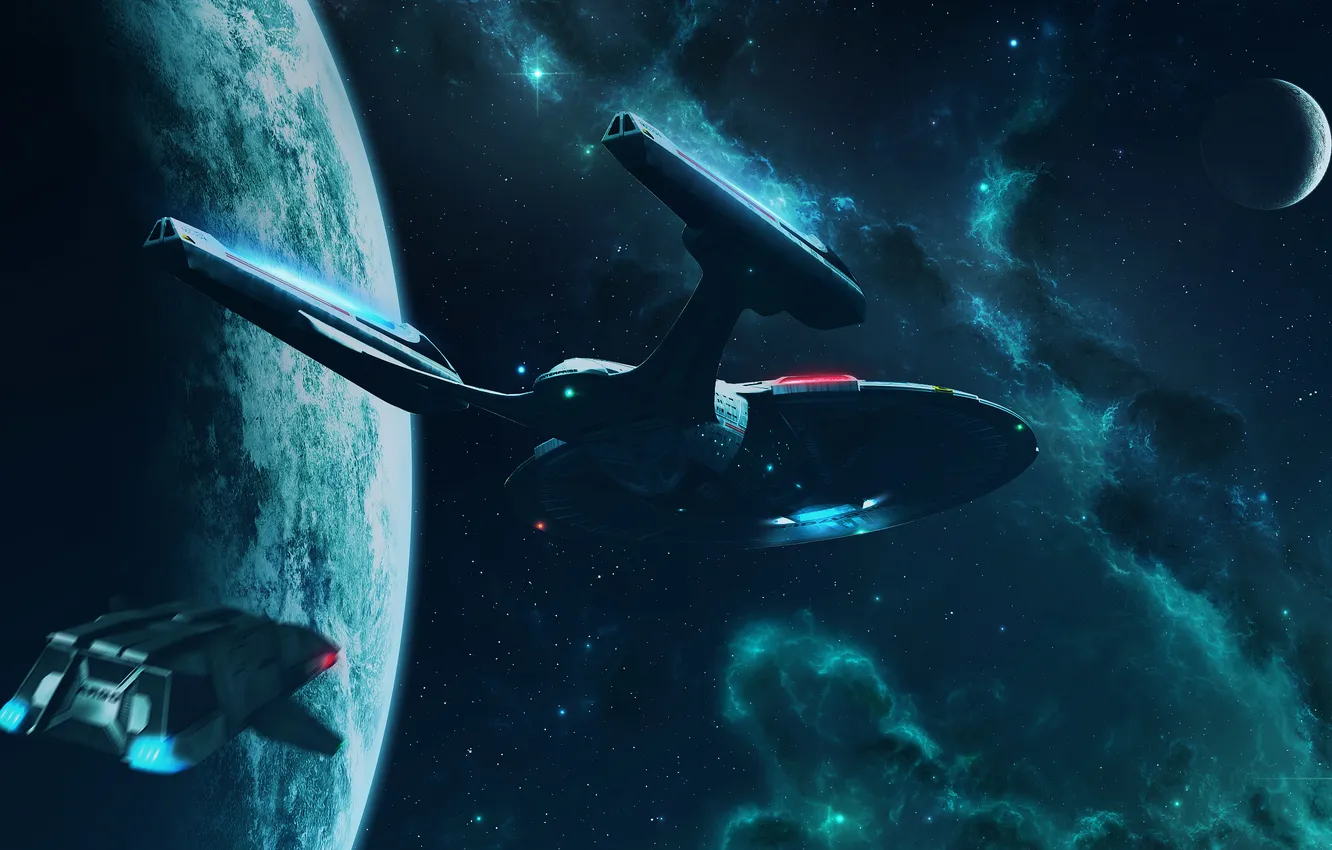 Photo wallpaper space, planet, Shuttle, Enterprise, Star Trek, Runabout