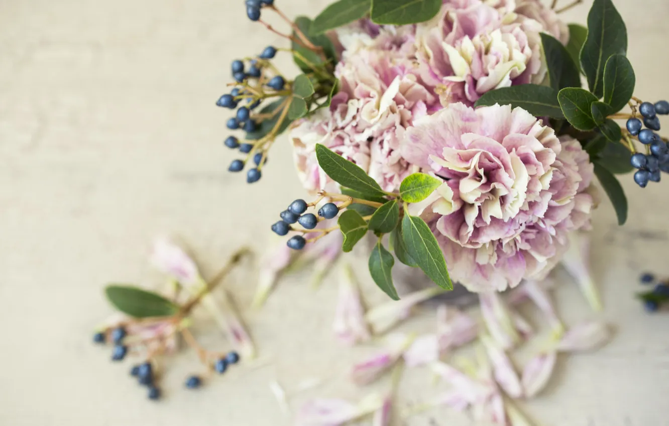 Photo wallpaper berries, bouquet, carnation, composition, Kalina