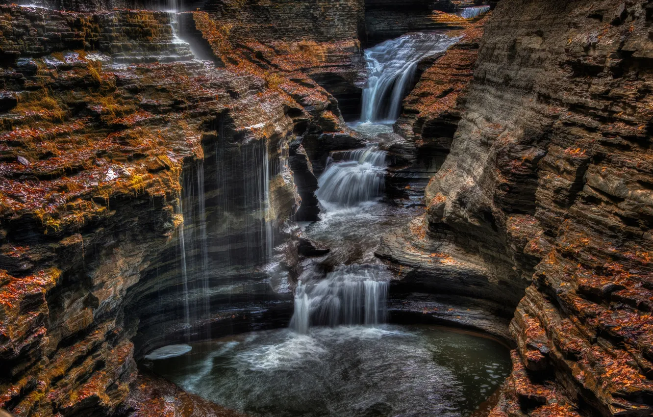 Photo wallpaper water, rocks, waterfall, stream, canyon, gorge