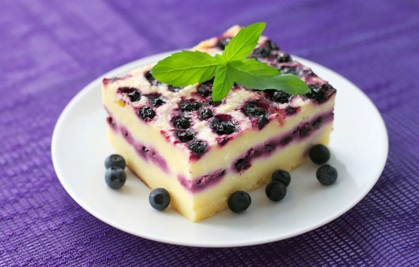 Photo wallpaper blueberries, mint, cream, dessert, casserole