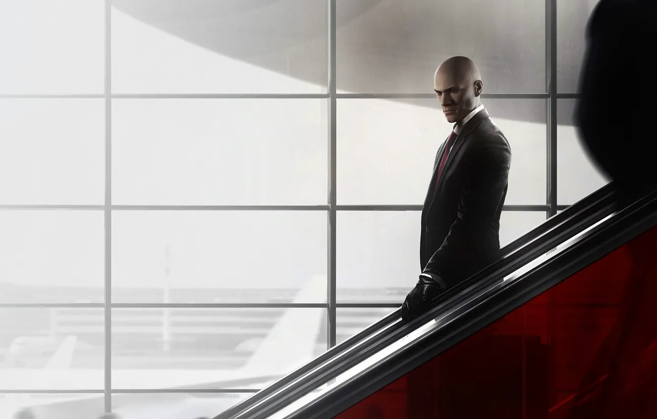 Photo wallpaper look, the descent, window, bald, tie, Hitman, agent, jacket