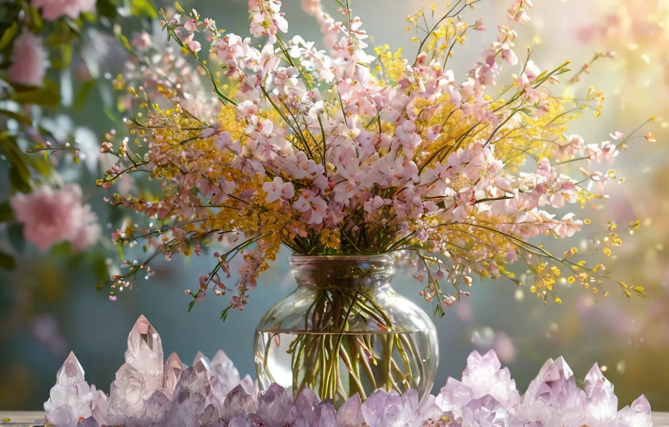 Photo wallpaper flowers, spring, AI ART, Masterpiece