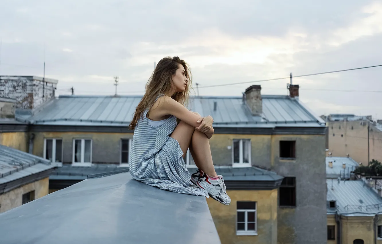 Photo wallpaper girl, legs, on the roof, Oleg Gritsun, Nick Antonenko