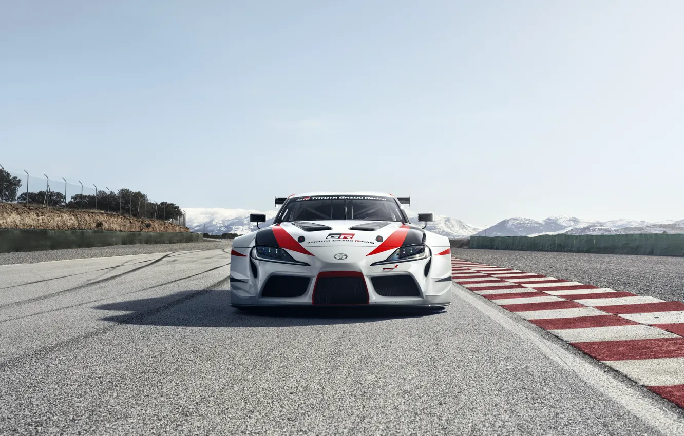 Photo wallpaper asphalt, track, Toyota, front view, 2018, GR Supra Racing Concept