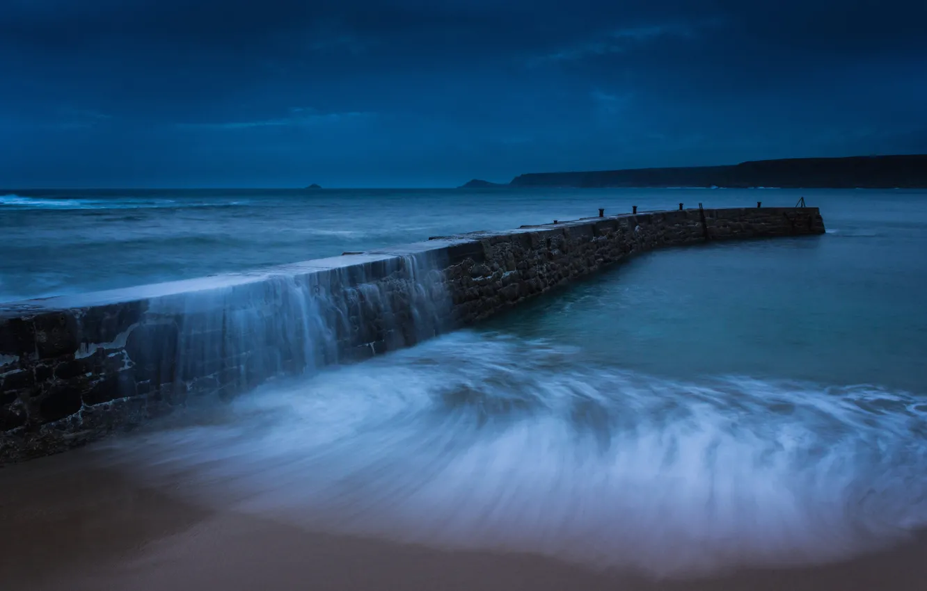 Photo wallpaper sand, sea, beach, the sky, blue, shore, England, the evening