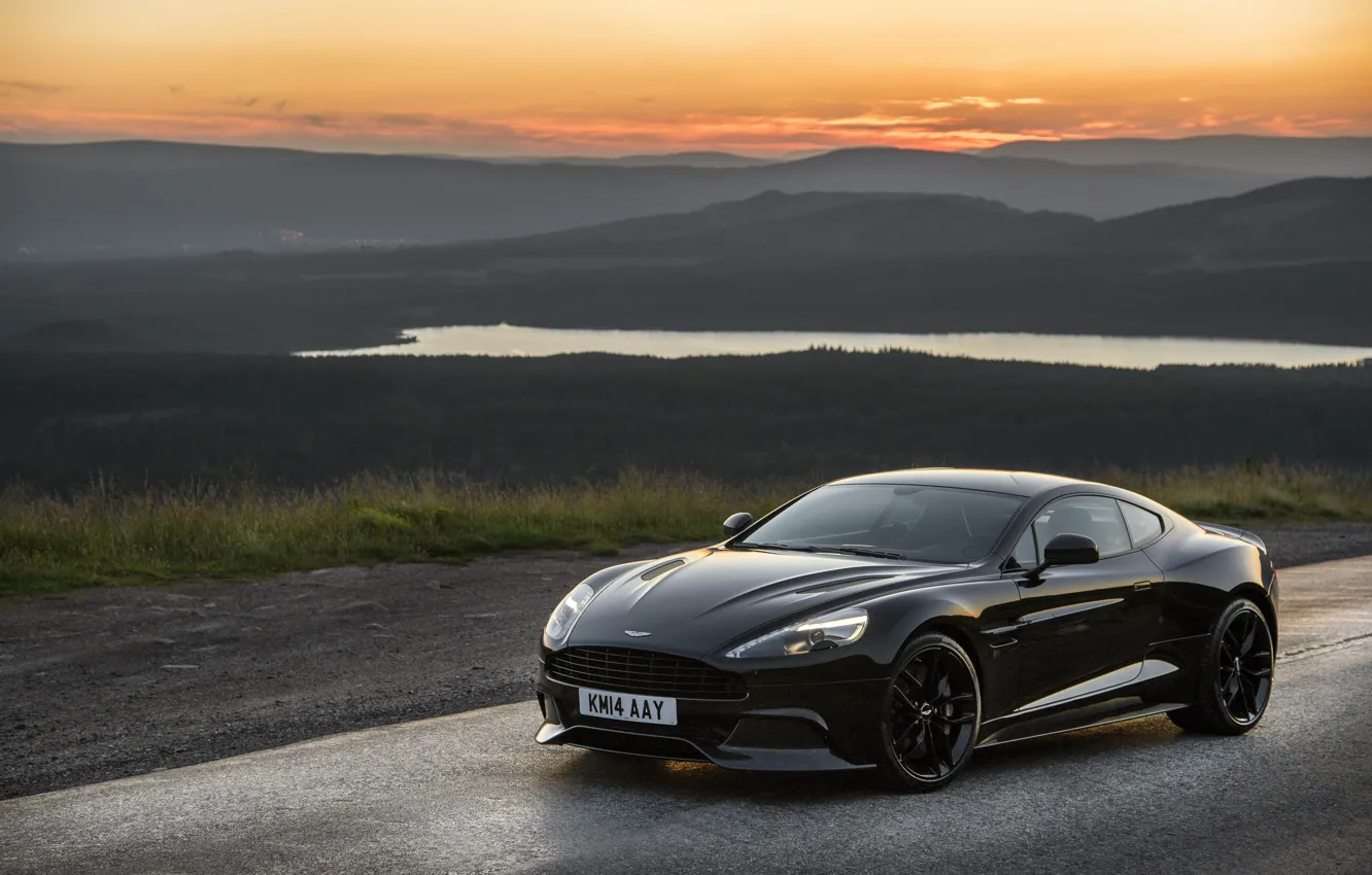 Photo wallpaper sunset, Aston Martin, the evening, Aston Martin, Vanquish, vankvish, 2014, Carbon Black