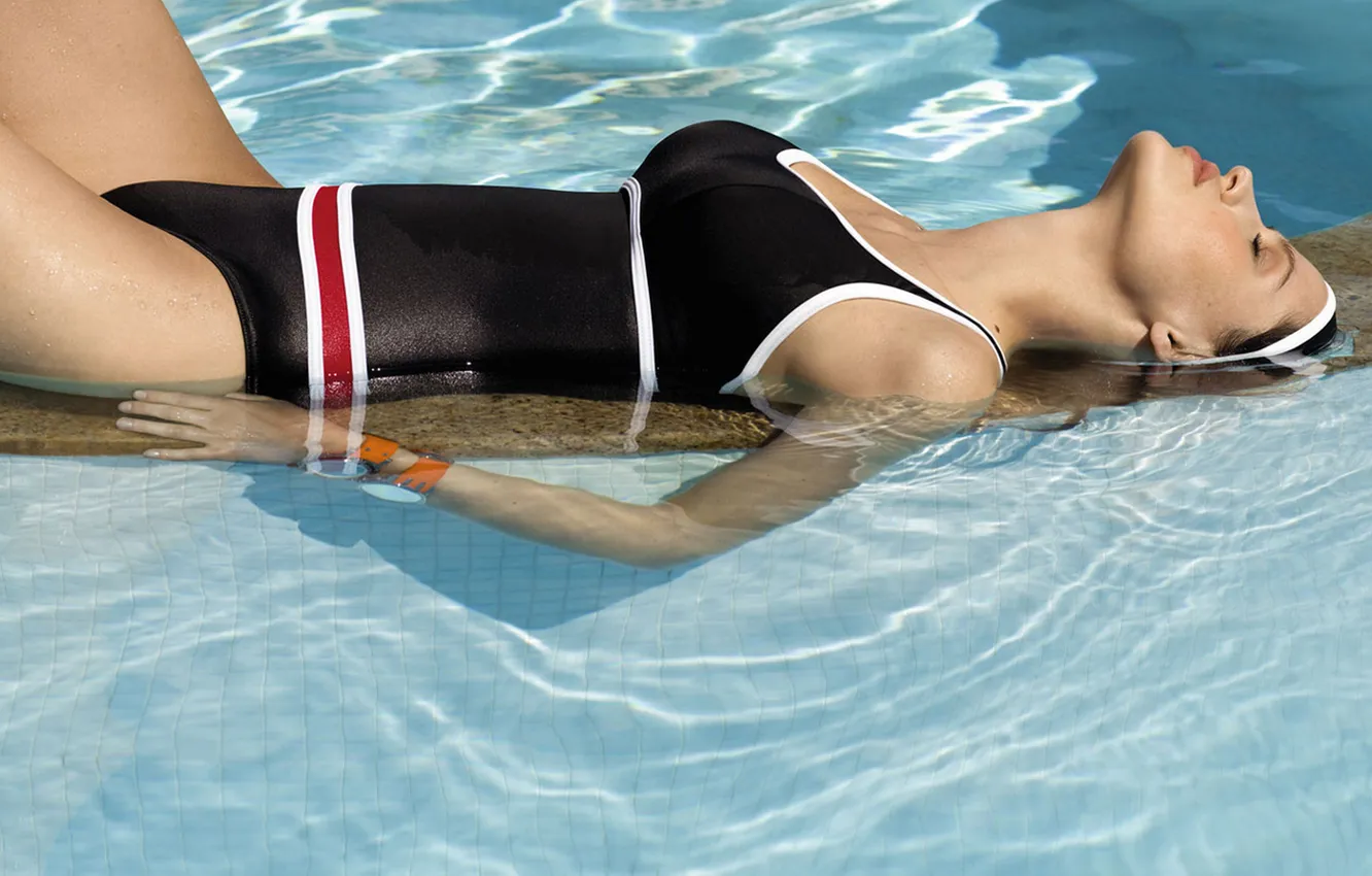 Photo wallpaper swimsuit, water, girl, hair, lies, girl, sexy, swimsuit