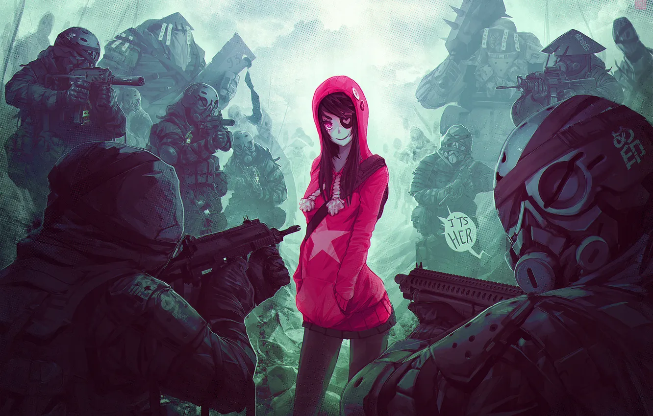 Photo wallpaper girl, weapons, art, soldiers, environment