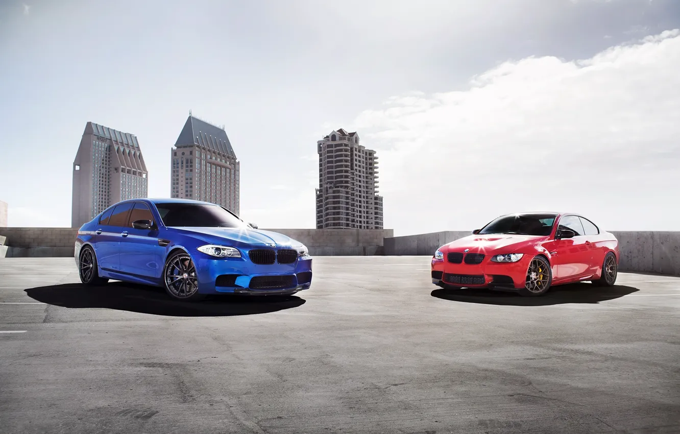 Photo wallpaper the sky, blue, red, bmw, BMW, coupe, red, sedan