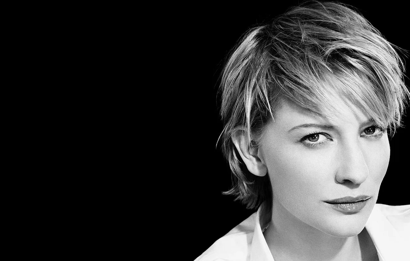 Photo wallpaper actress, black background, Cate Blanchett, black and white photo
