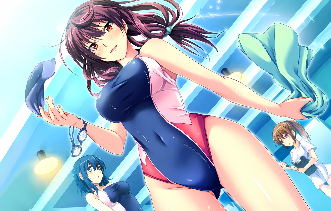 Photo wallpaper girl, sexy, wet, long hair, boobs, sexy girl, anime, beautiful