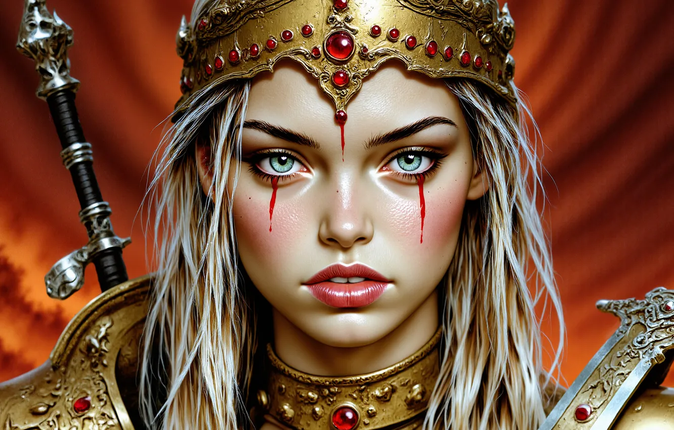 Photo wallpaper girl, decoration, face, warrior