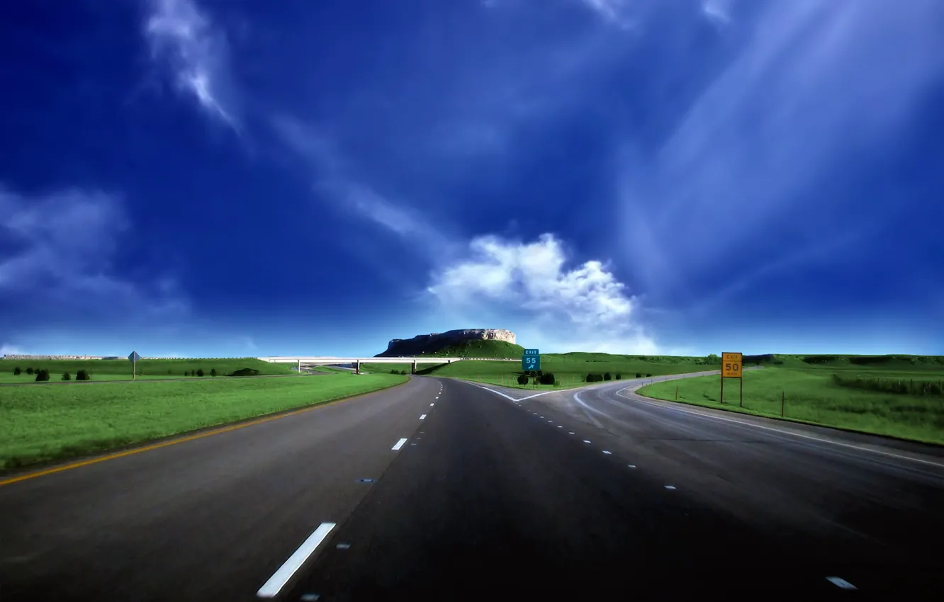 Photo wallpaper road, clouds, crossroads