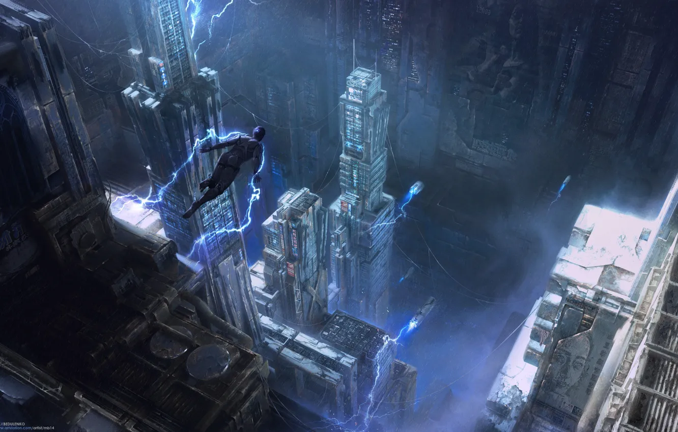 Photo wallpaper flight, the city, building, Icarus City