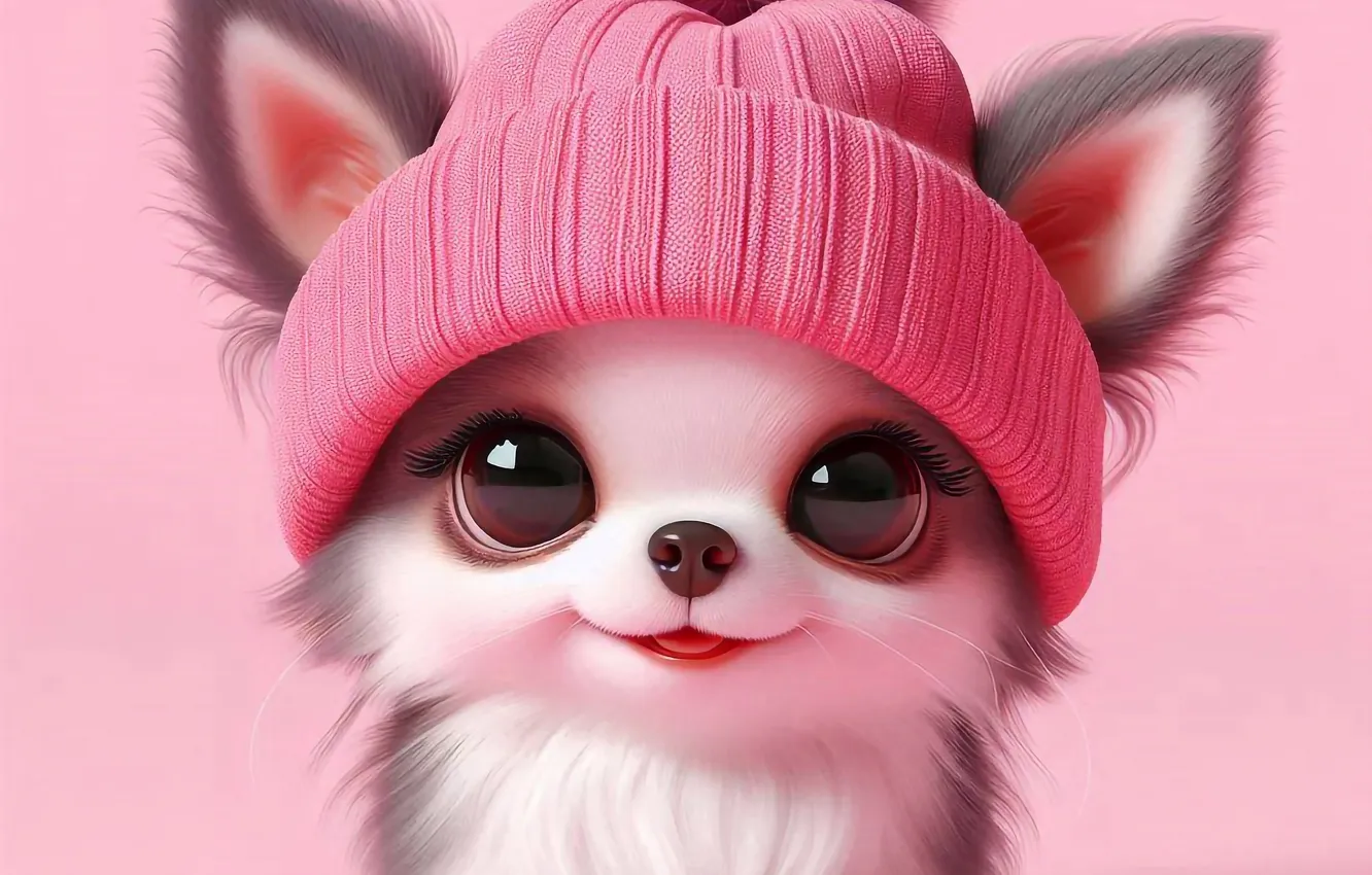 Photo wallpaper look, pose, portrait, dog, puppy, face, pink background, ears