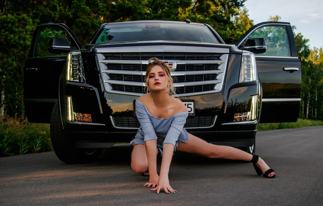 Photo wallpaper machine, auto, look, girl, pose