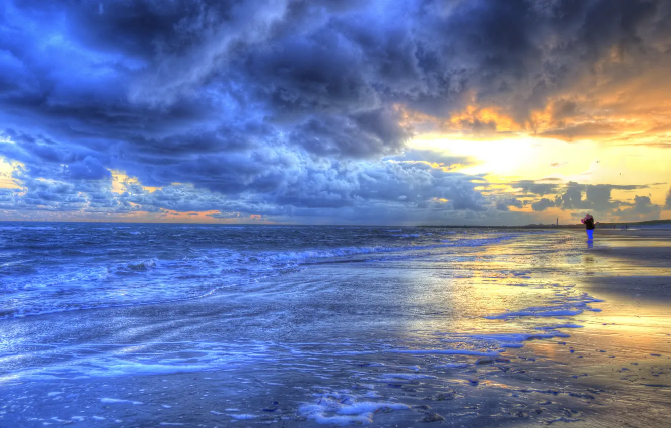 Photo wallpaper sea, the sky, sunset, shore
