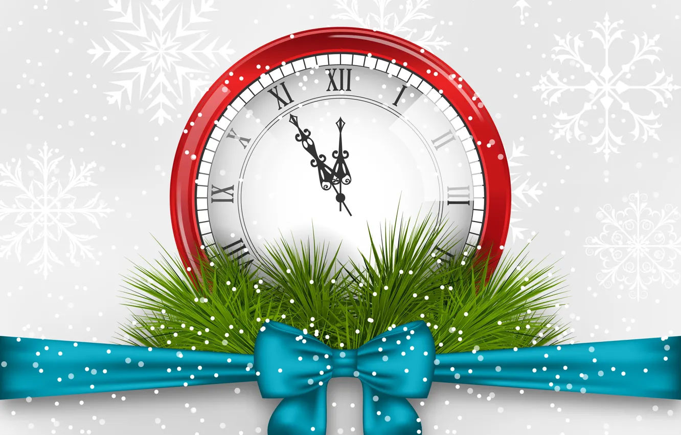 Photo wallpaper snowflakes, arrows, graphics, watch, Christmas, New year, bow