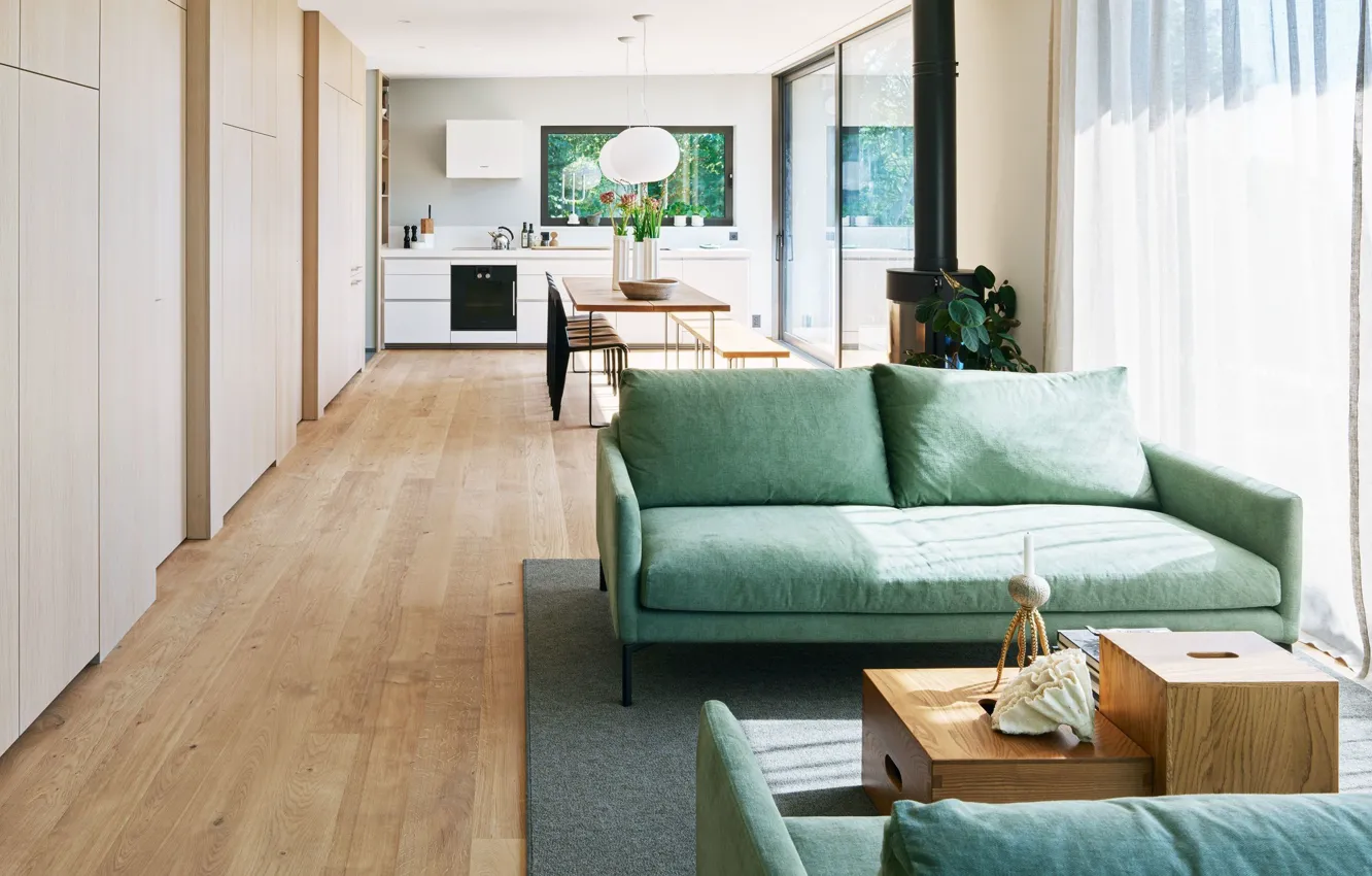 Photo wallpaper interior, kitchen, living room, dining room, by Johan Sundberg Arkitektur, Summer House Solviken