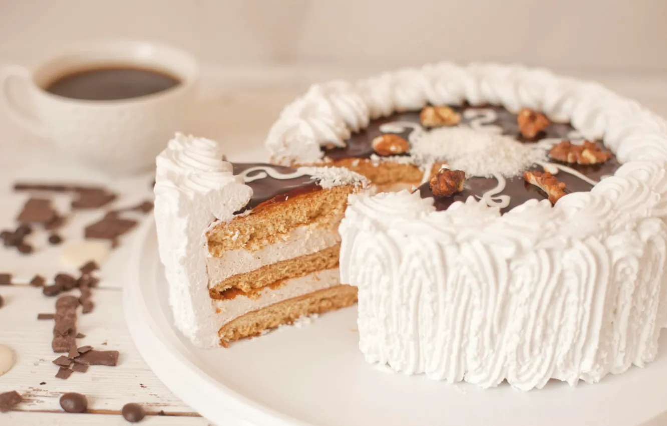 Photo wallpaper coffee, cake, cream
