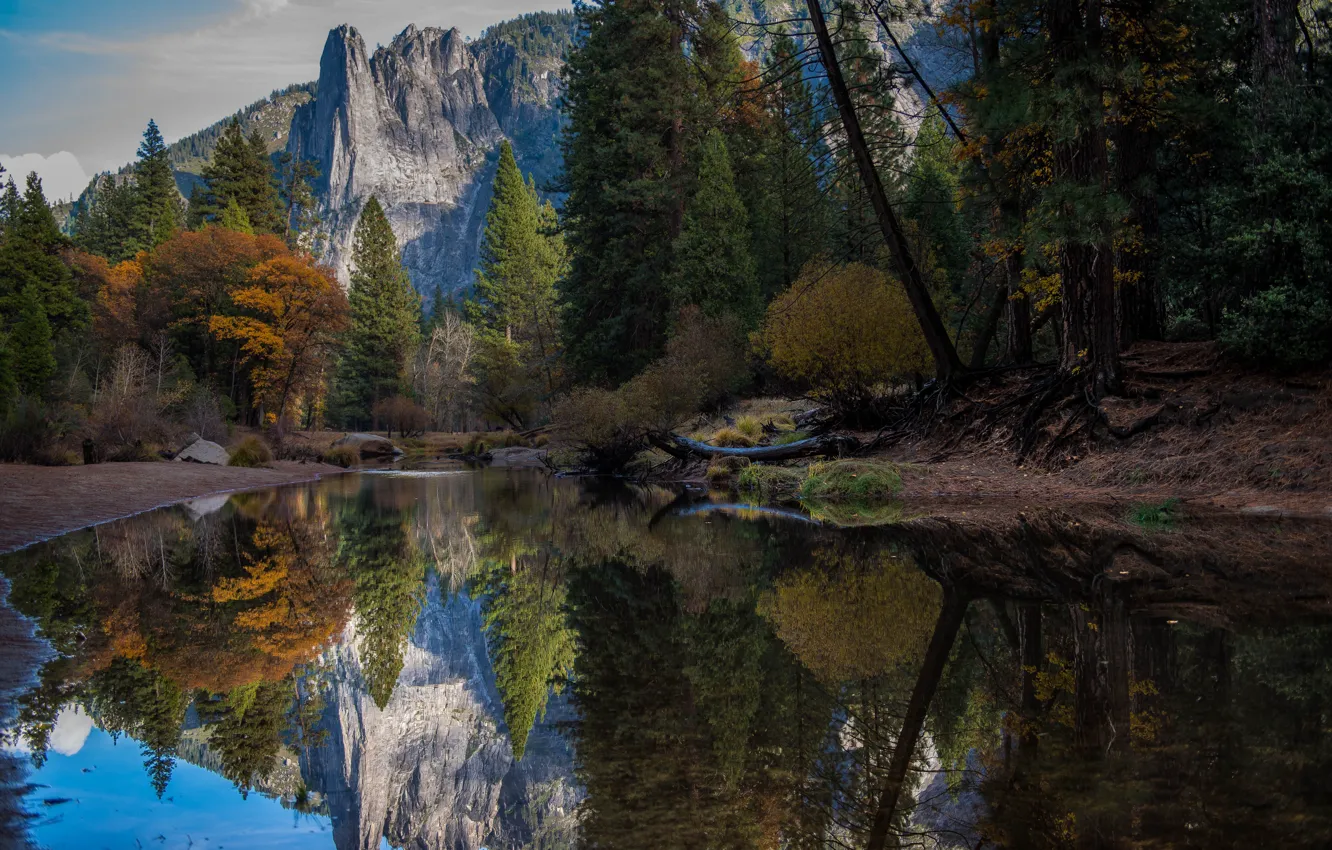 Photo wallpaper USA, forest, trees, nature, California, autumn, mountains, lake