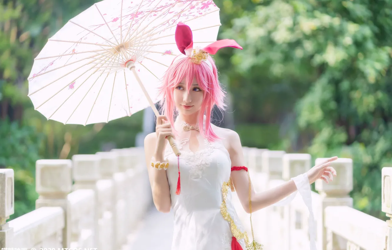 Photo wallpaper umbrella, Asian, cosplay, blurred background