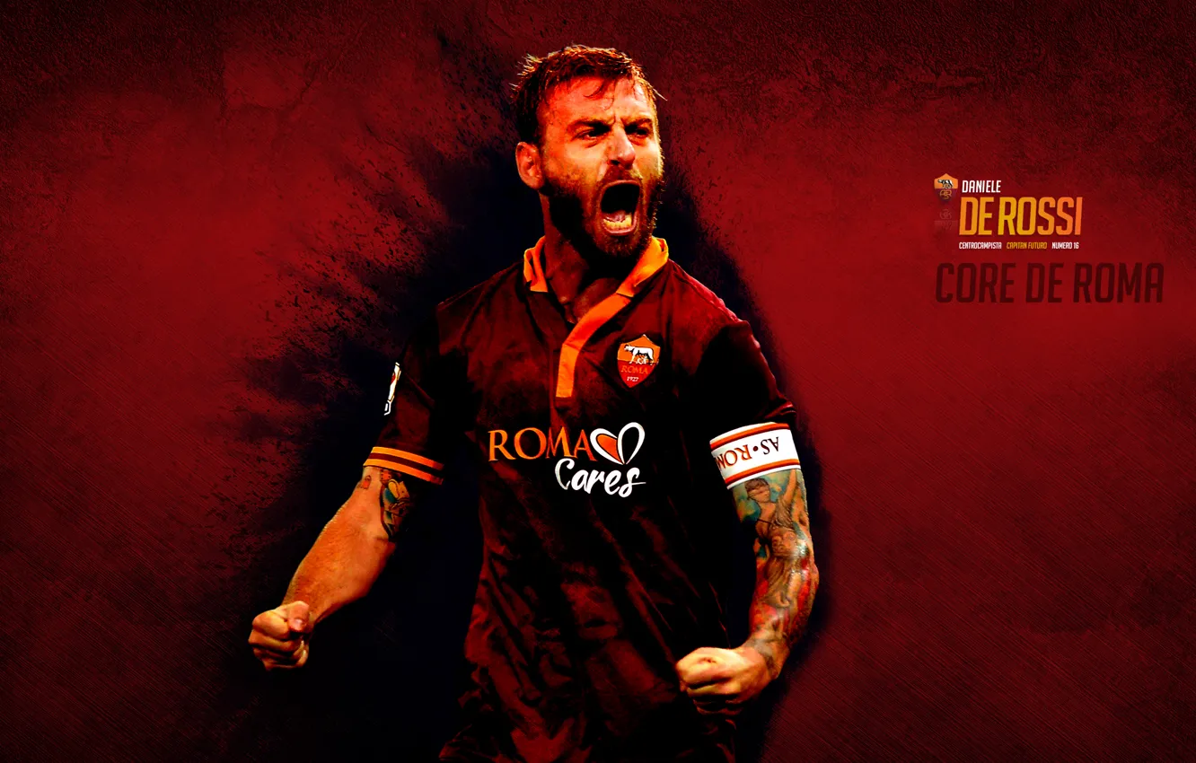 Photo wallpaper red, Italy, tattoo, red, beard, player, tattoo, AS Roma
