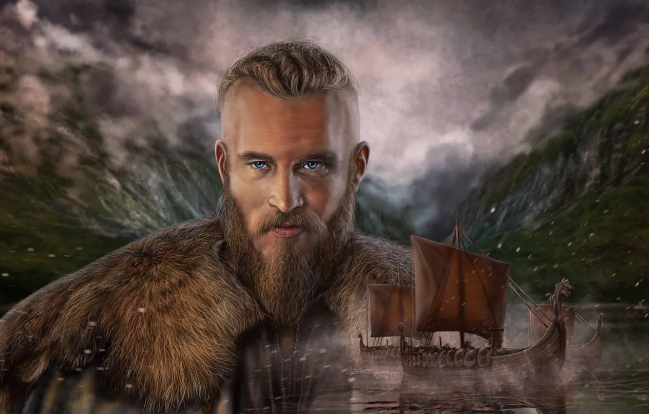 Photo wallpaper Viking, Drakkar, Art Edit, Vikings Ragnar Lothbrok, Vikings Ragnar Lodbrok