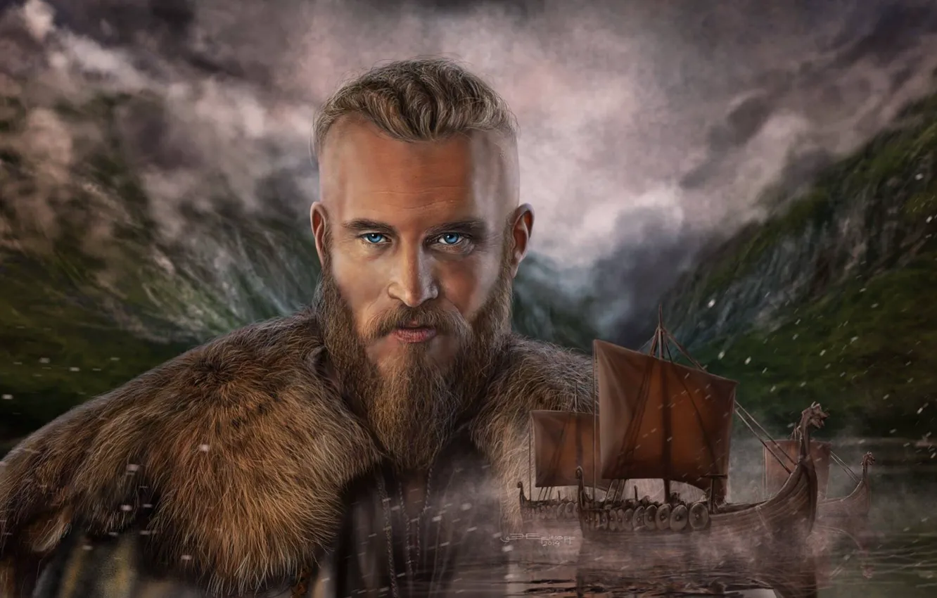 Photo wallpaper The Vikings, Drakkar, Art Edit, Vikings Ragnar Lothbrok, Vikings Ragnar Lodbrok
