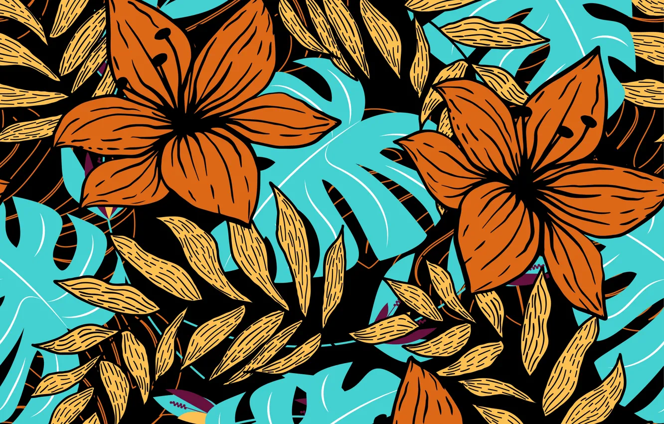 Photo wallpaper background, abstraction, brown, leaves, blue